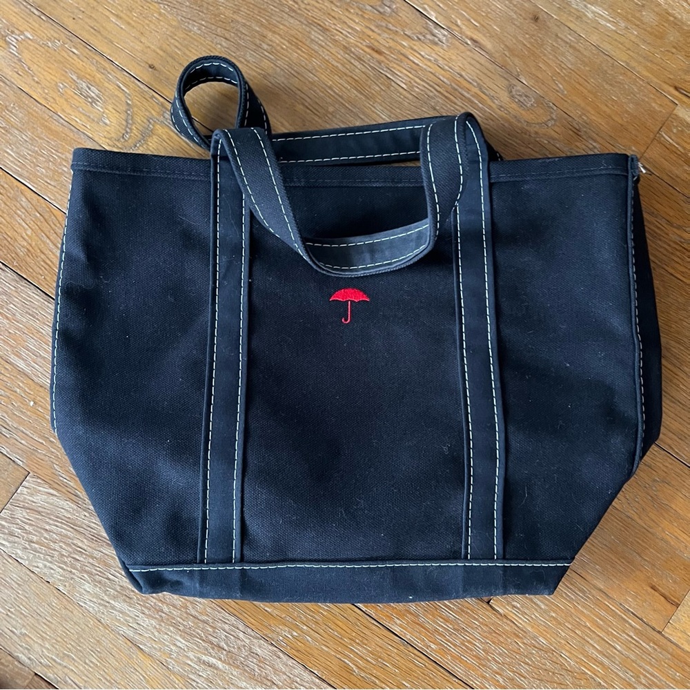 L.L. Bean Black Canvas Tote with Red Umbrella Accent